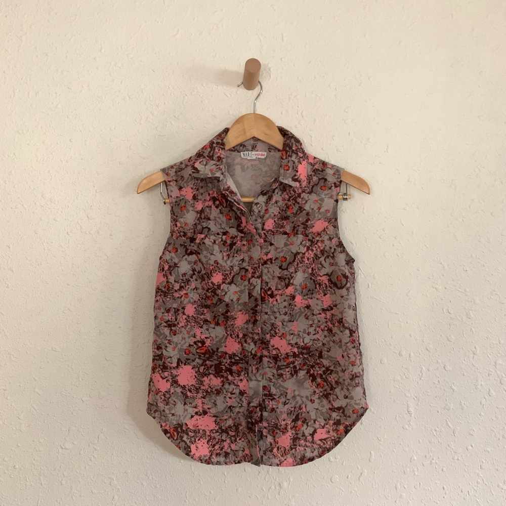 Floral Sleeveless Top - Pink and Gray